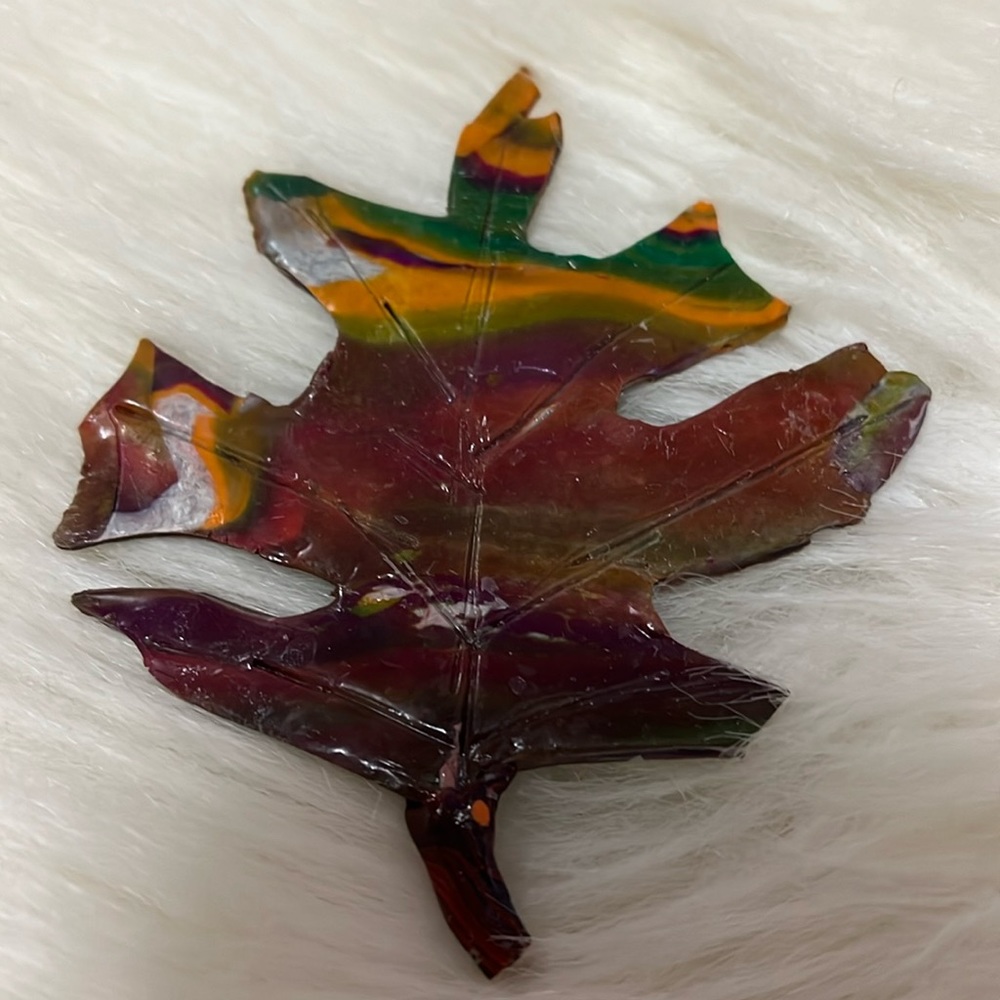 Brown, Green, Orange, & White Handmade Leaf Brooch Pendant
